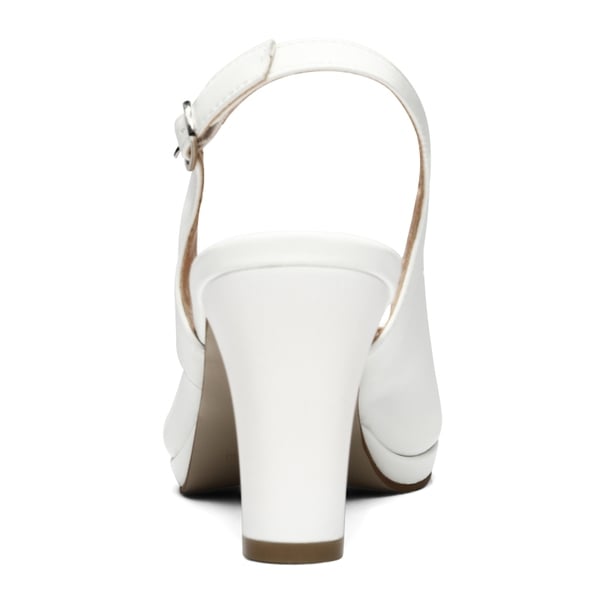 Chunky Heel Peep Toe Slingback Sandals - WHITE PU - 3